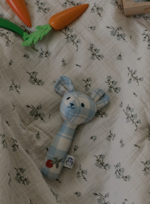 Rattle bear - Organic cotton - Plaid Sky Blue - Garbo&Friends