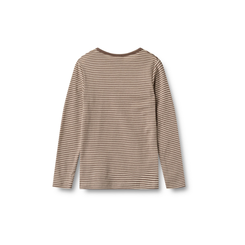 Long-sleeved top Alfie - Merino wool/silk - Brown stripe - Wheat