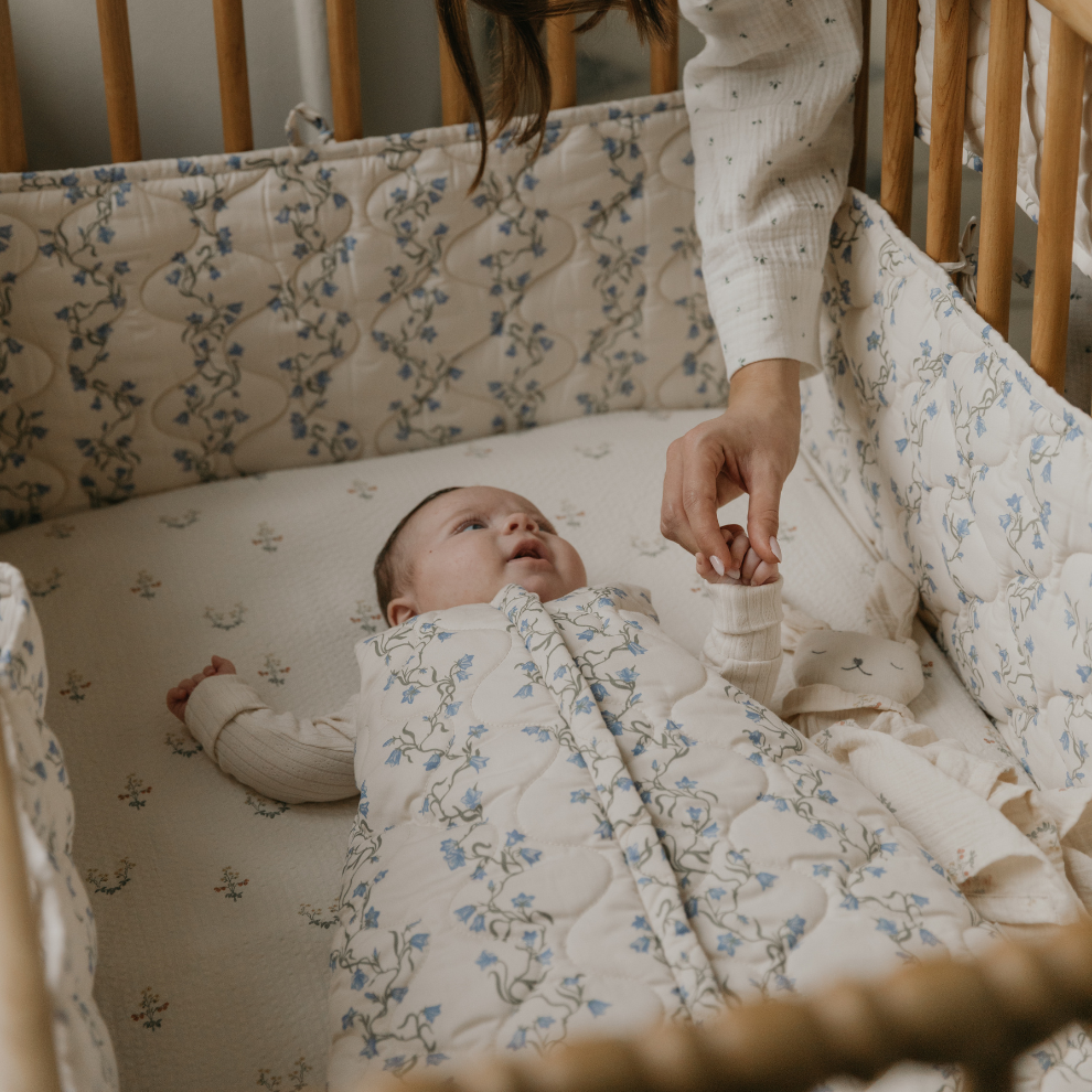 Padded Sleeping Bag - Bell Flower/Blue Flower Print - Organic Cotton - Garbo&Friends