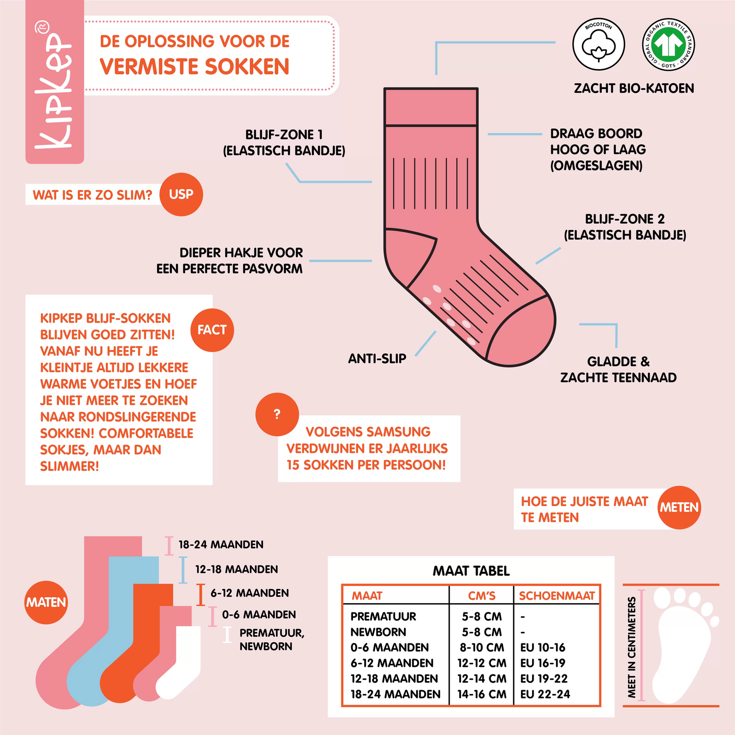 Blijf sokjes - Prematuur & newborn - Biologisch katoen mix - Grijs - KipKep info