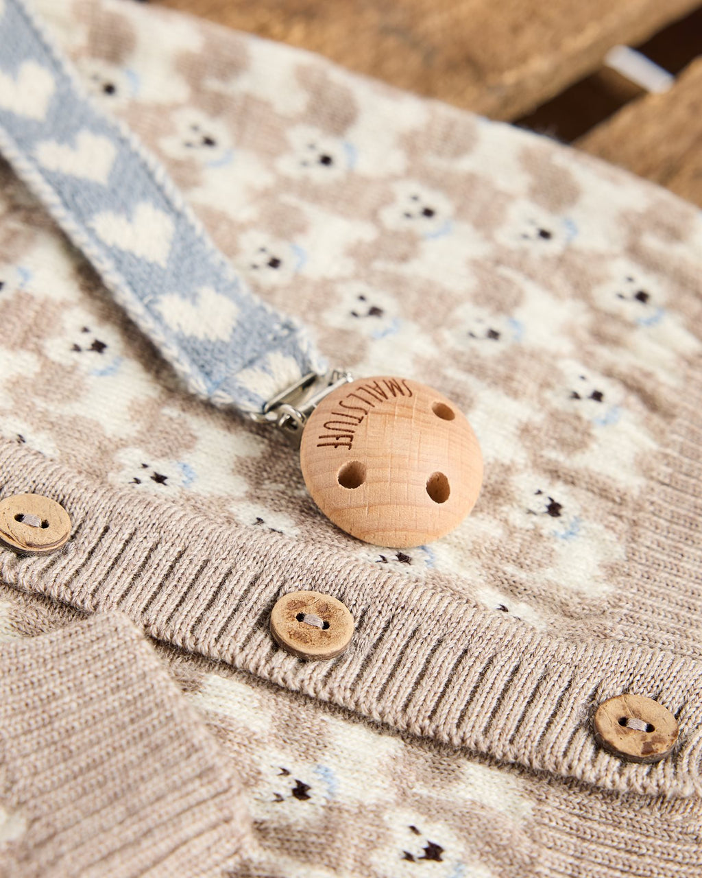 Gestrickter Strampler – Natur Melange Hunde – 100% Merinowolle – SmallStuff
