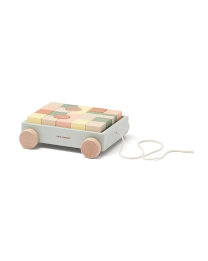 Wooden Pull-Along Wagon with Blocks - 21-piece set - Kid's Concept