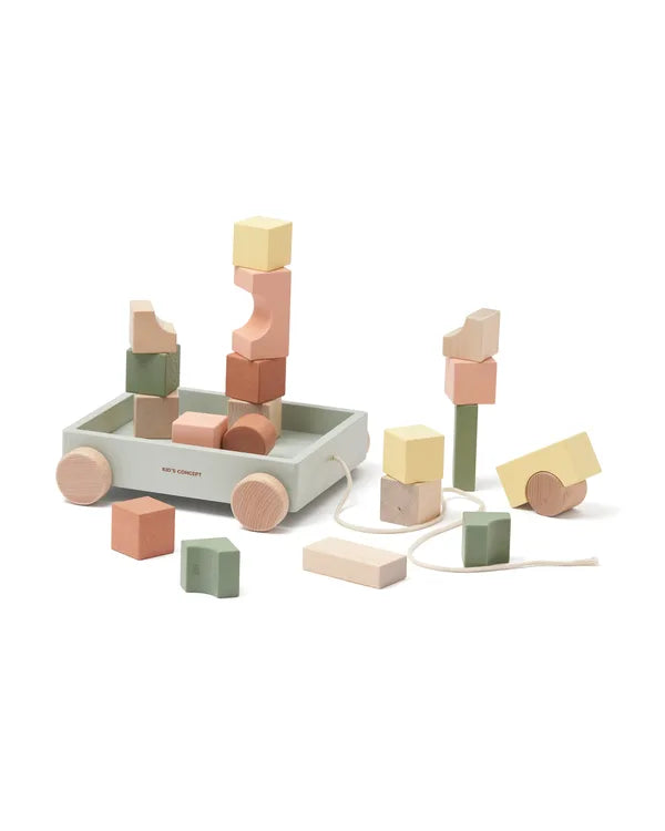 Houten Trekwagen met Blokken - 21 delige set - Kid's Concept - productfoto - afbeelding 2