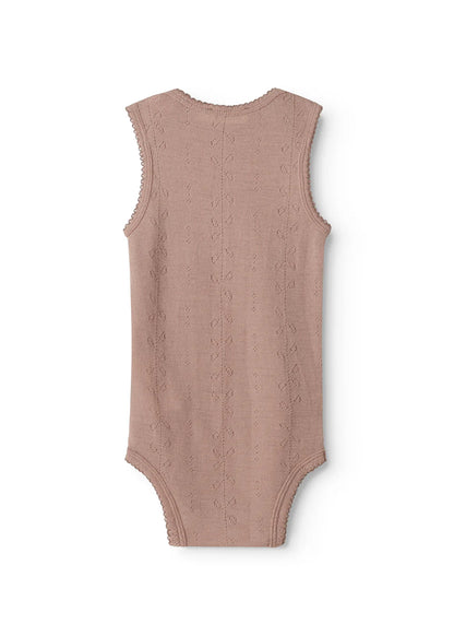 Mouwloze merinowollen romper - Bini Wool Pointelle - Burnt Rose - MarMar Copenhagen