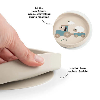 Suction Plate Set - Stick&Stay Dinner Set - Tiny Farm - Sand - Done by Deer