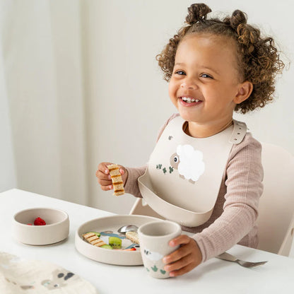 Suction Plate Set - Stick&Stay Dinner Set - Tiny Farm - Sand - Done by Deer