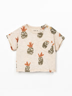 T-shirt met ananasprint - Beige - 100% biologisch katoen - Play Up - voorkant