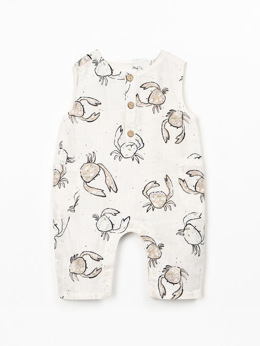 Linnen jumpsuit met krabprint - Ecru - 100% linnen - Play Up - voorkant