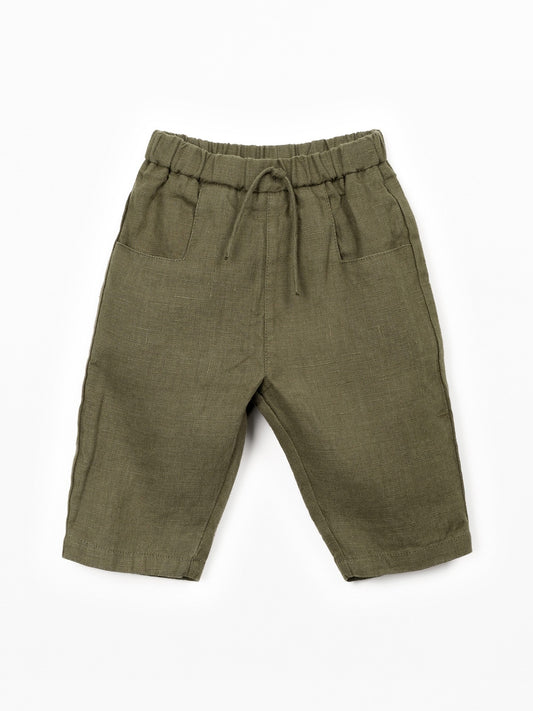 Linnen broek met elastische taille - 100% linnen - Play Up - voorkant 