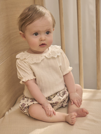 Pointelle romper with collar - Short sleeve - Cotton - Body LS Pointelle - En Fant
