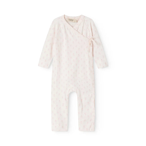 Romper Rula Mini Bloom – modal & organic cotton – MarMar Copenhagen: front view of the light pink romper with small flowers.