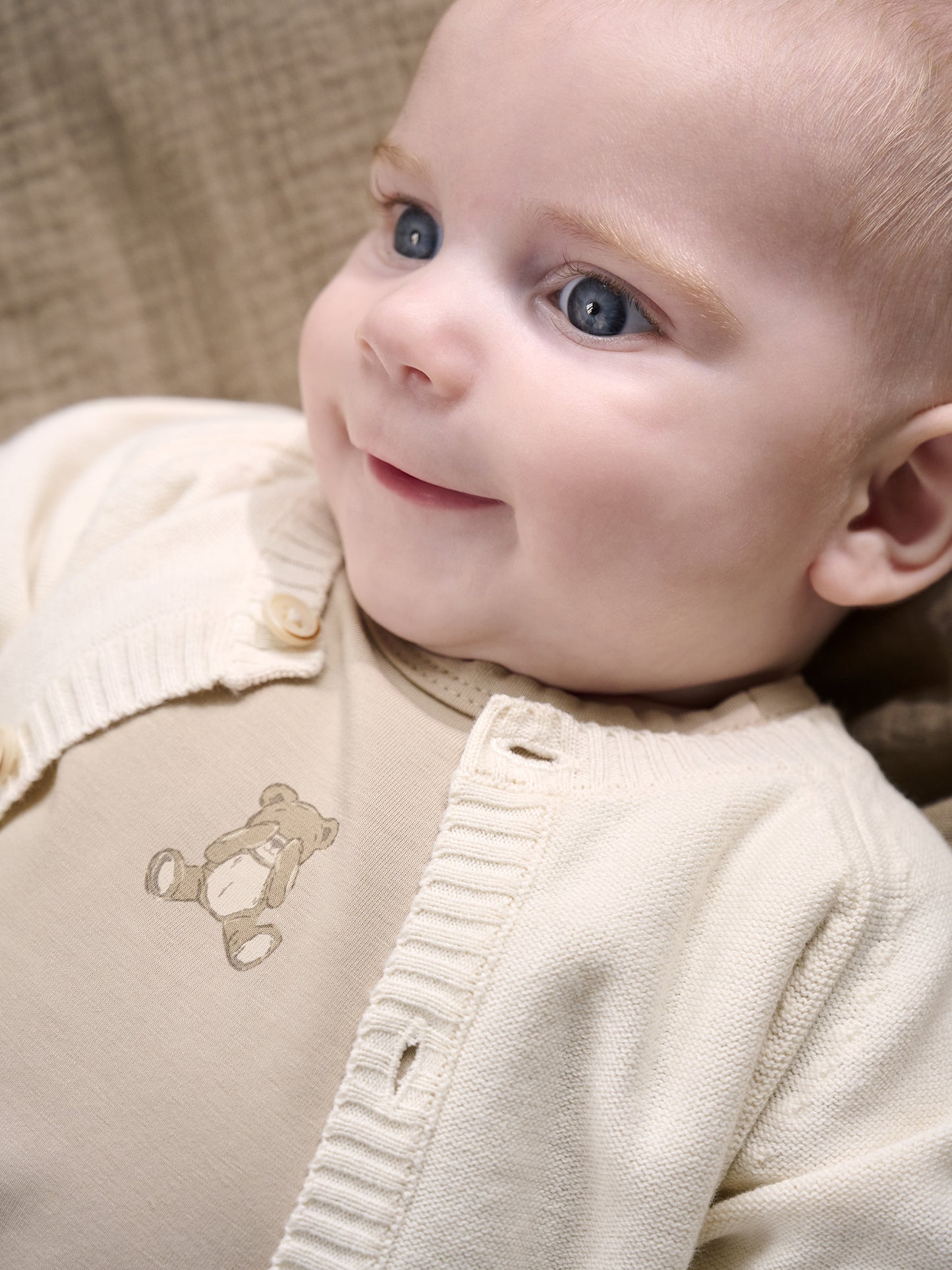 Knitted Baby Cardigan - Organic Cotton - Knit Cardigan - Antique White - GOTS - Fixoni