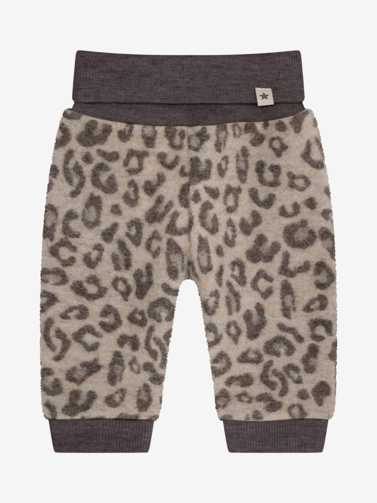 Pantalon en polaire de laine mérinos - Jacquard/imprimé léopard - Camel Melange - 100 % laine mérinos - Huttelihut - devant