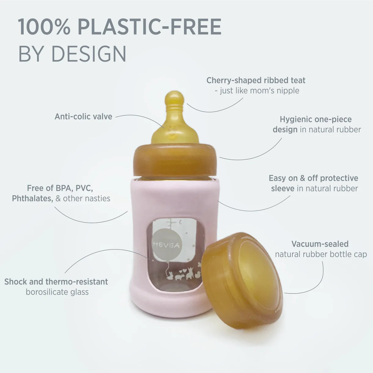 Glazen babyfles - Wide Neck met beschermhoes 150 ml - HEVEA