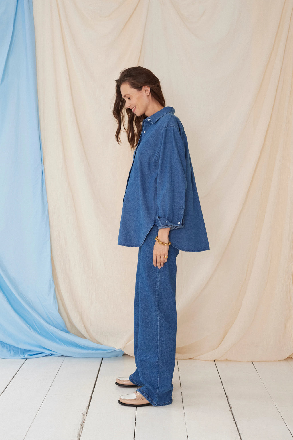 The Wide Jeans Dark Blue – Weite Umstandsjeans mit verstellbarem Bauchband – Atelier Melon