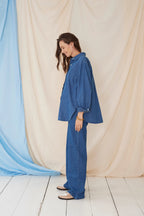 The Wide Jeans Dark Blue – Weite Umstandsjeans mit verstellbarem Bauchband – Atelier Melon