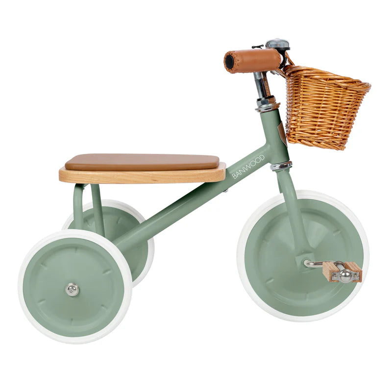 Kinder driewieler met rieten mandje - Trike Vintage - Forest Green - Banwood
