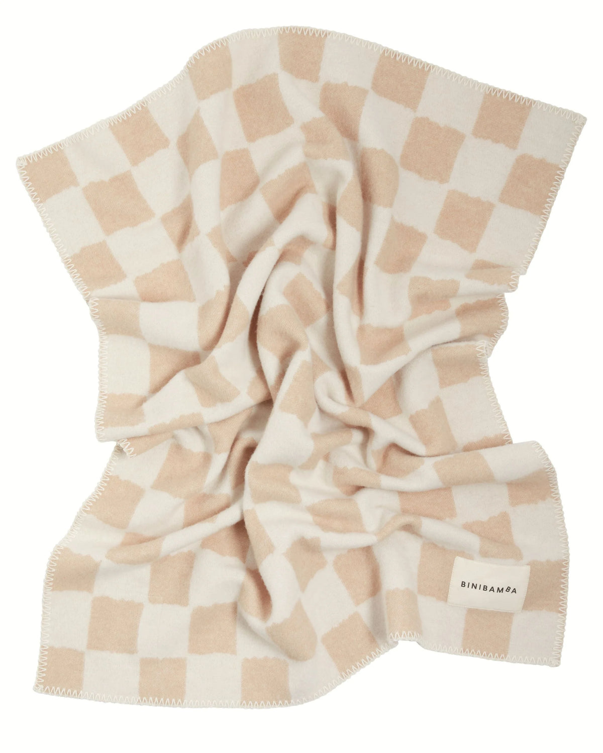 Camel Chequerboard Merino Biniblanket – Couverture pour berceau à damier - 100 % laine mérinos - 75×100 cm – BINIBAMBA