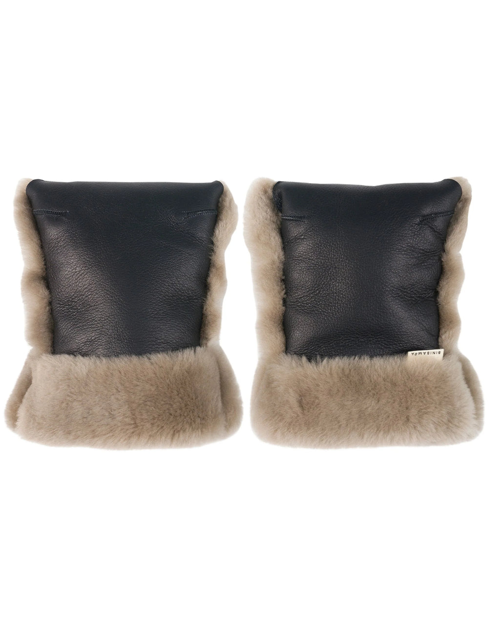 Pram mittens of Merino sheepskin - Noir + Toast - BINIBAMBA
