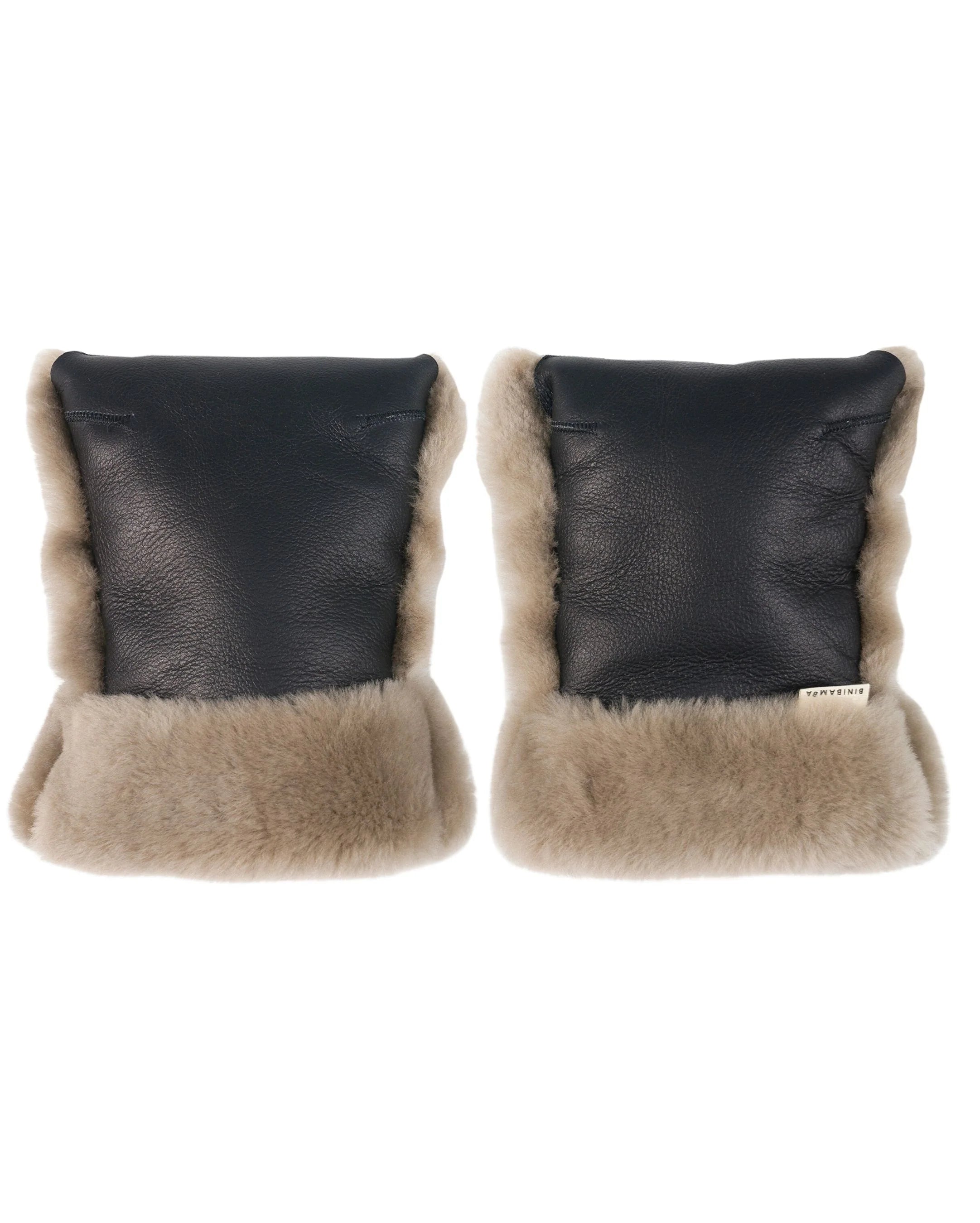 Pram mittens of Merino sheepskin - Noir + Toast - BINIBAMBA