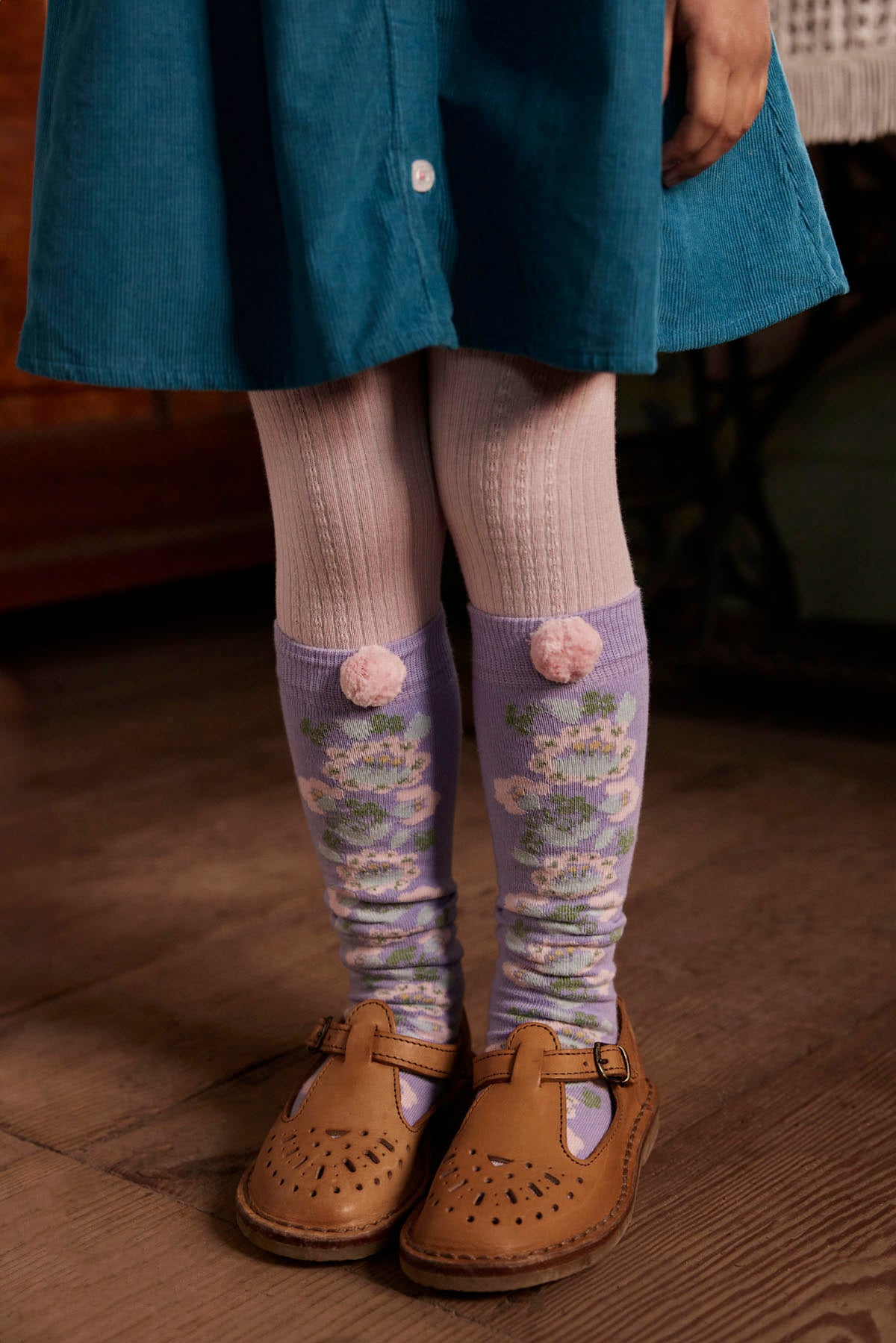 Kniekousen Chelie met pompons - Katoenmix - Parme - Louise Misha