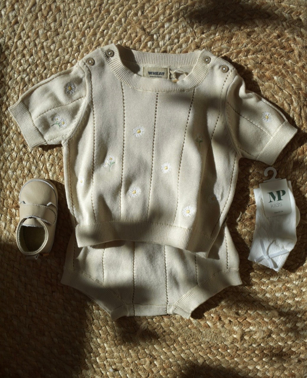 Gebreide top korte mouw - Knit Top S/S Malvina - Biologisch katoen - Sandshell/Creme - Wheat