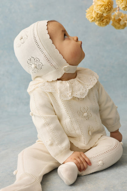 Babyset Bliss met trui, broekje en mutsje - Katoen & zijde - Cream - Louise Misha