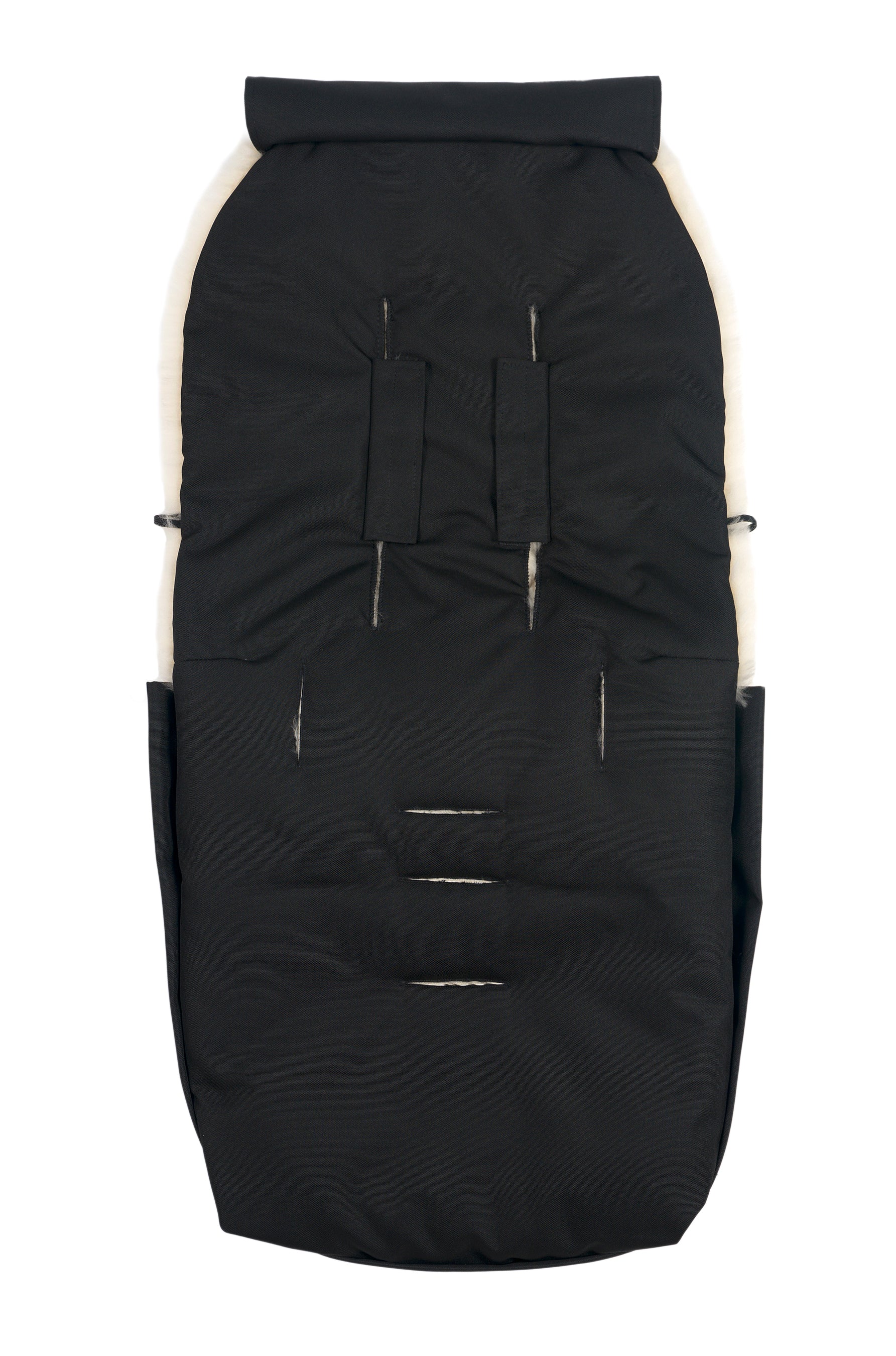 Fußsack Puffmuff® - Merino Lammfell - Noir + Milk - BINIBAMBA