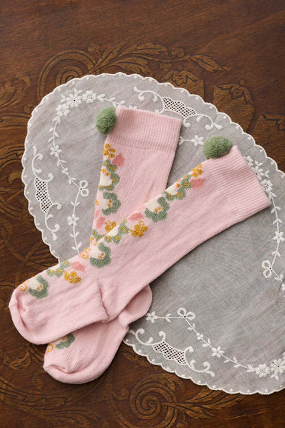 Kniekousen Chelie met pompons - Katoenmix - Blush - Louise Misha