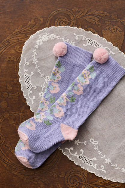Kniekousen Chelie met pompons - Katoenmix - Parme - Louise Misha