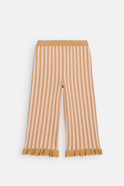 Gestreepte broek met ruches Salia - Biologisch katoen - Honey Blush Stripes - Louise Misha