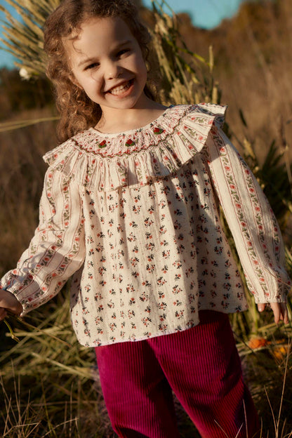 Blouse Ilaria - Biologisch katoen - Cream Pink Sorrel & Cream Flower Beds - Louise Misha