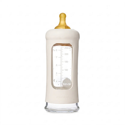 Glazen babyfles - Wide Neck met sleeve/beschermhoes - Glas & natuurrubber - HEVEA