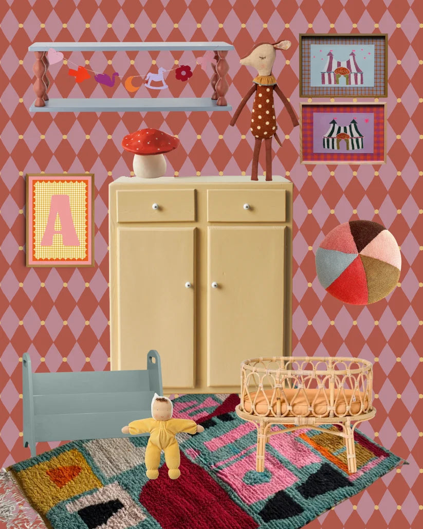 Harlekijn Roze Rood – Speels ruitbehang van duurzaam vliesbehang – Atelier Chien