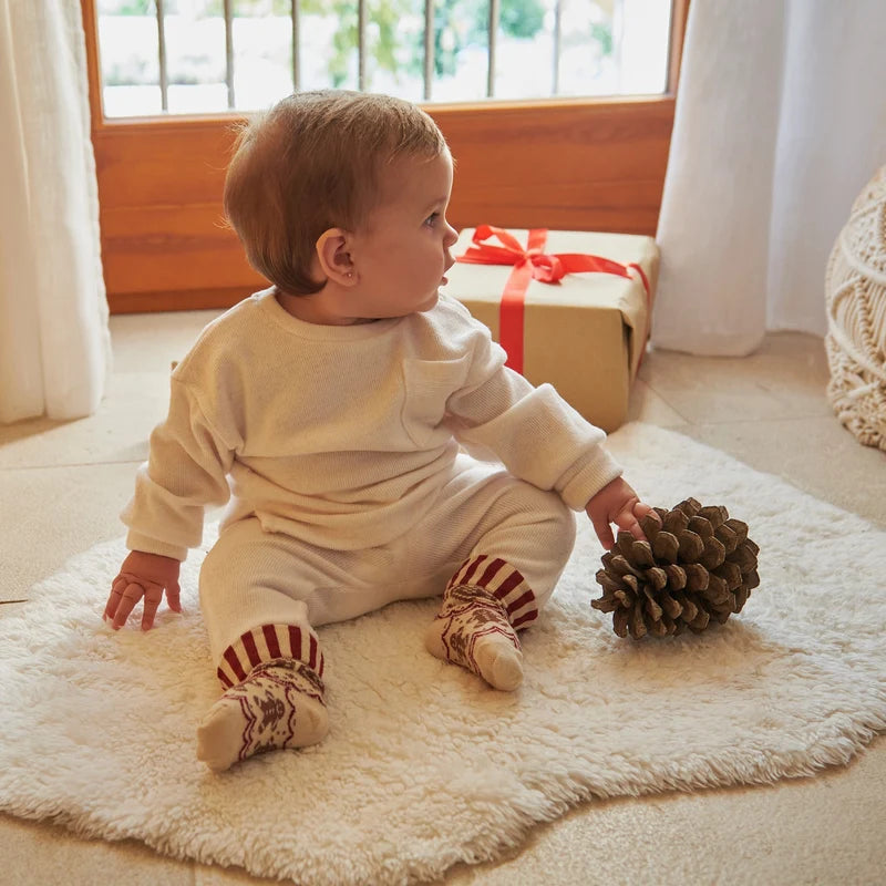 Merry Socks – Katoenen kinderkerstsokken – Kerstpatroon en gestreepte omslagboord – MP Denmark