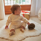 Merry Socks – Katoenen kinderkerstsokken – Kerstpatroon en gestreepte omslagboord – MP Denmark