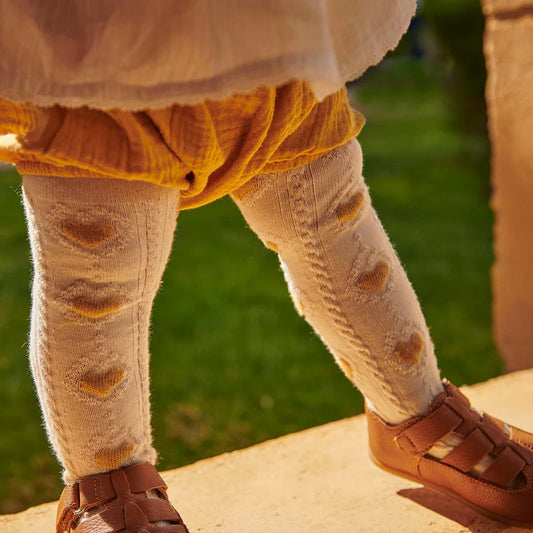 Tights with hearts - Cotton - Off White/Yellow - MP Denmark