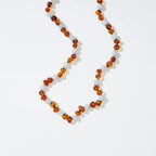 Regn Adult Necklace – Damesketting van caramel barnsteen en blauwe aquamarijn – Nirrimis