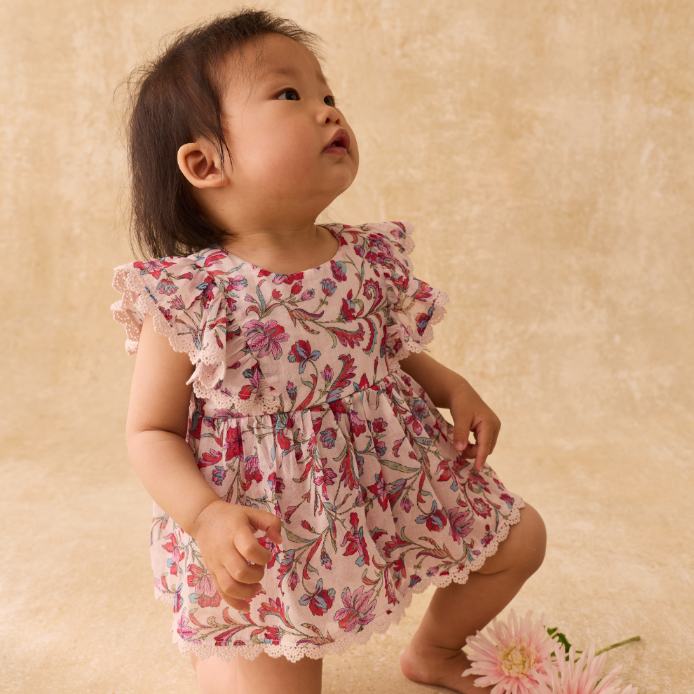 Romper jurkje Lena - Biologisch katoen - Cream Floral Haven - Louise Misha