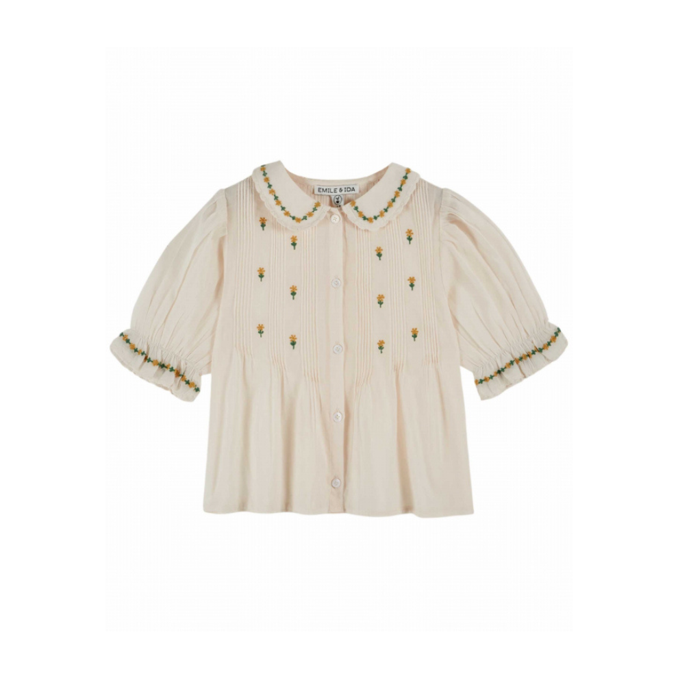 Top Short Sleeve - Blouse Broderie - Organic Cotton - Cream - Emile et Ida