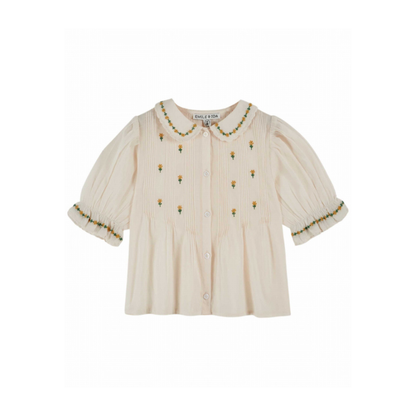 Top Short Sleeve - Blouse Broderie - Organic Cotton - Cream - Emile et Ida