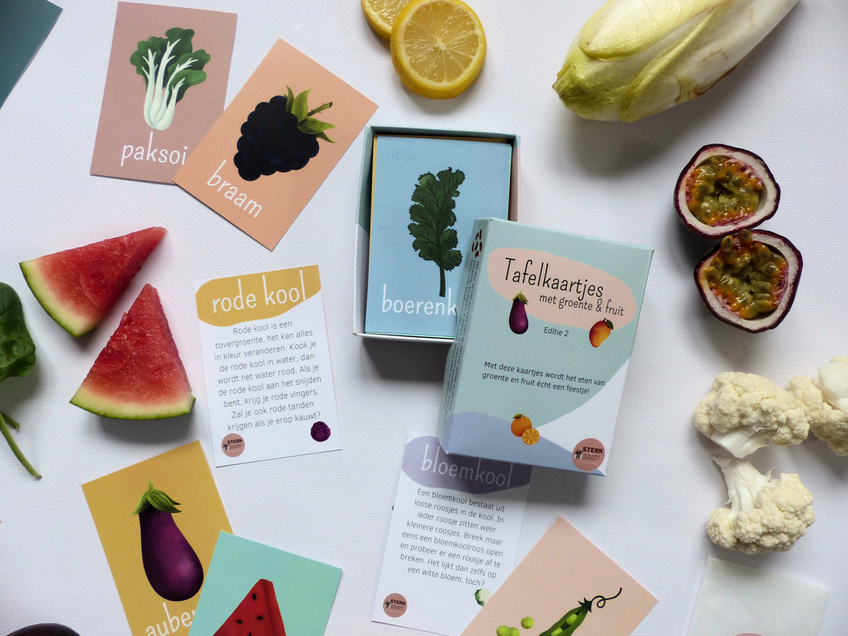 Tafelkaartjes Groente & Fruit – 60 educatieve eet- en proefkaartjes voor kinderen – STERK & ZOET