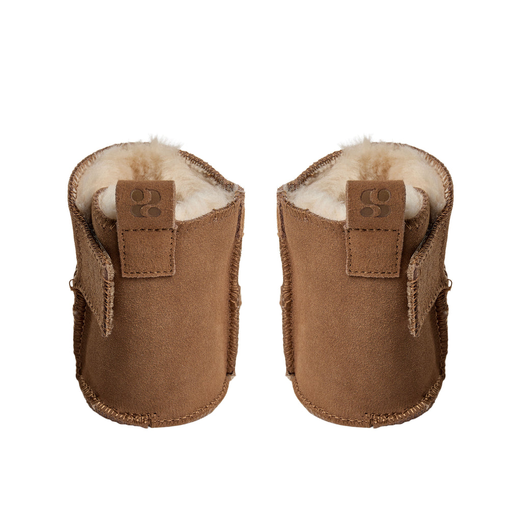 Baby slippers ReneeKB - Suede & wool lined - Tan & Dark Brown - Sofie Schnoor