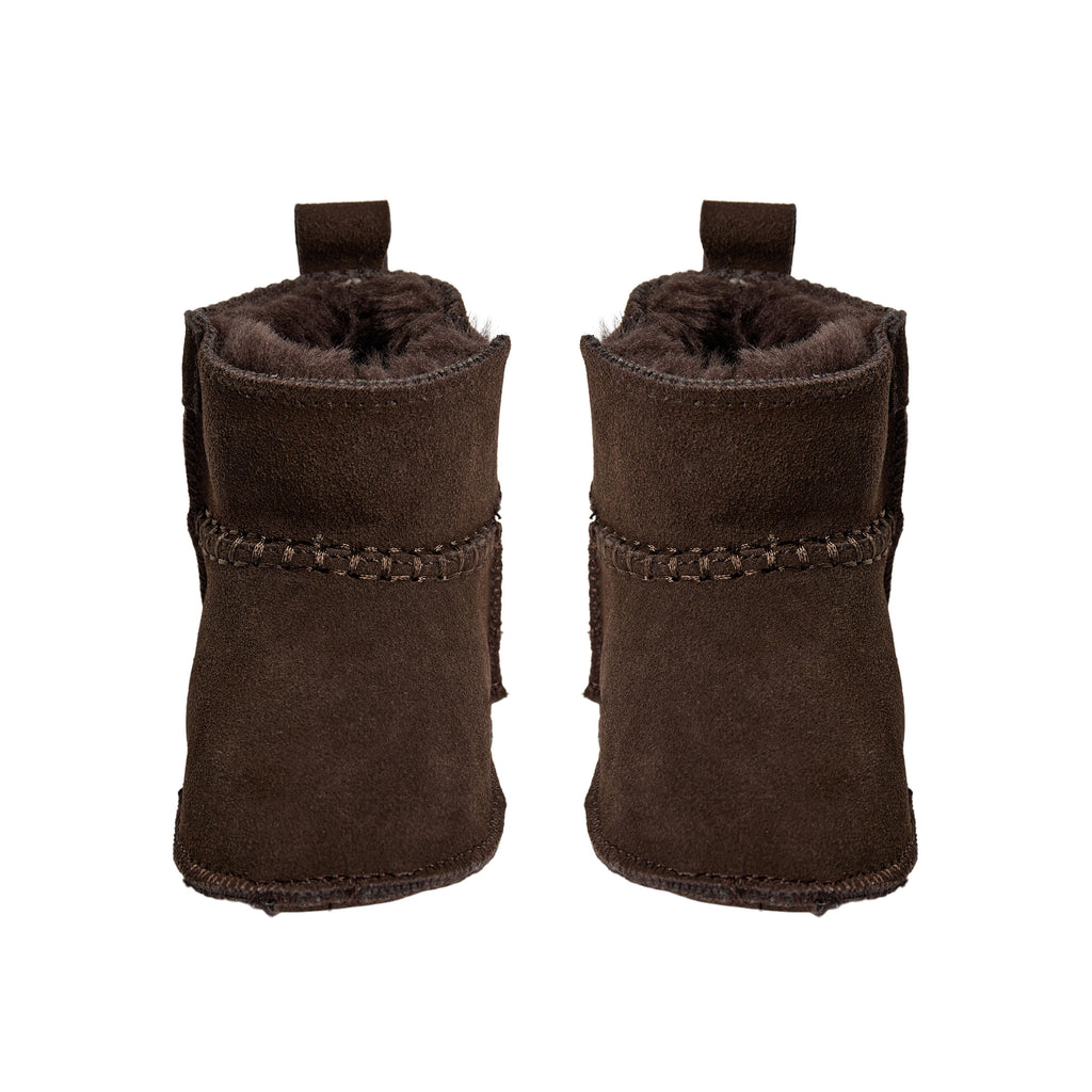 Baby slippers ReneeKB - Suede & wool lined - Tan & Dark Brown - Sofie Schnoor