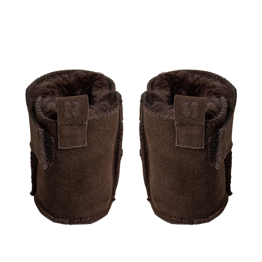 Baby slippers ReneeKB - Suede & wool lined - Tan & Dark Brown - Sofie Schnoor
