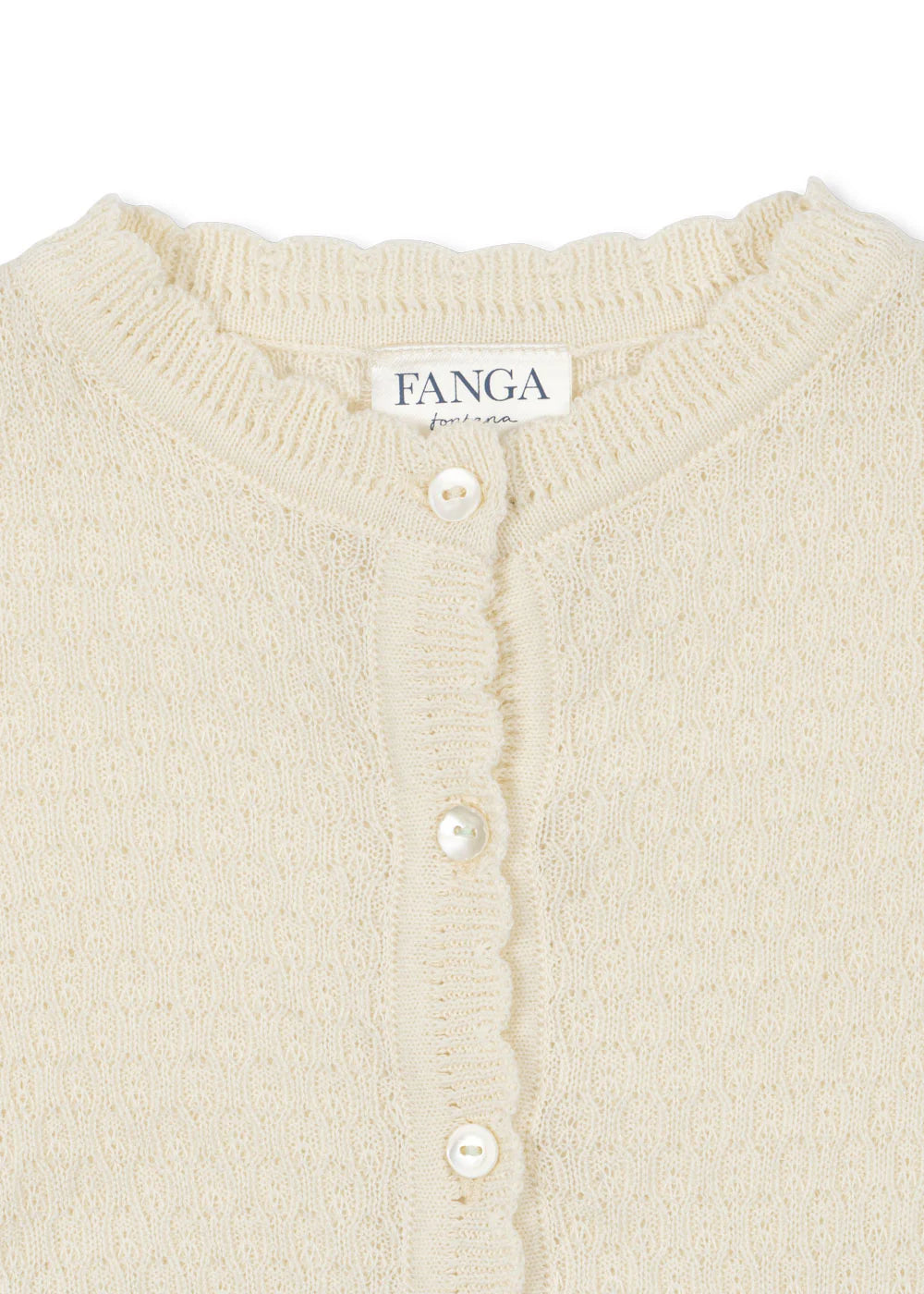 Venti Pointelle Cardigan - Antique White - Fijngebreid Vestje - Biologisch Katoen - GOTS - Konges Sløjd - close up