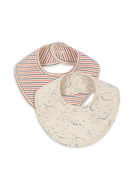 Basic Bibs - Stripe Tricolore/Cielo Marino - 2 pack - Organic Cotton - Konges Sløjd