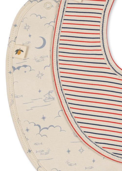 Basic Slabbetjes - Stripe Tricolore/Cielo Marino - 2 pack - Biologisch Katoen - Konges Sløjd - close up