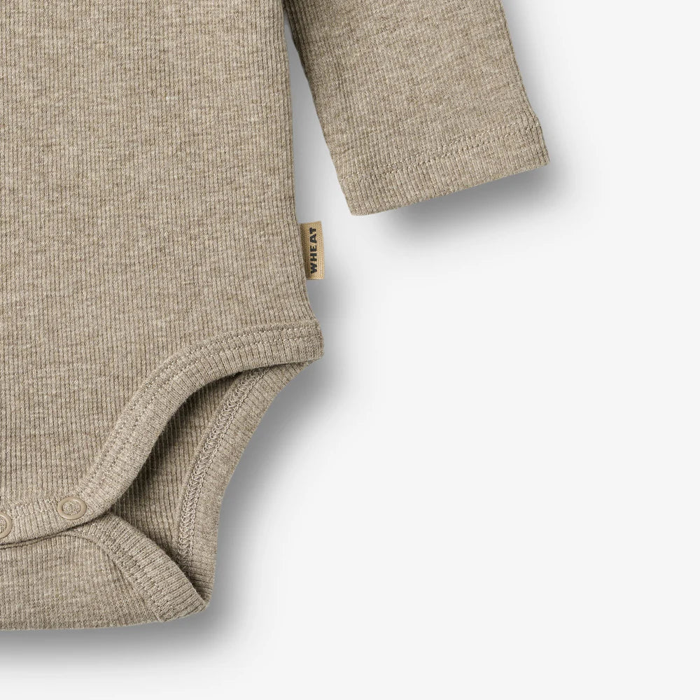 Strampler Langarm Spencer - Bio-Baumwolle - Gravel Melange - Wheat