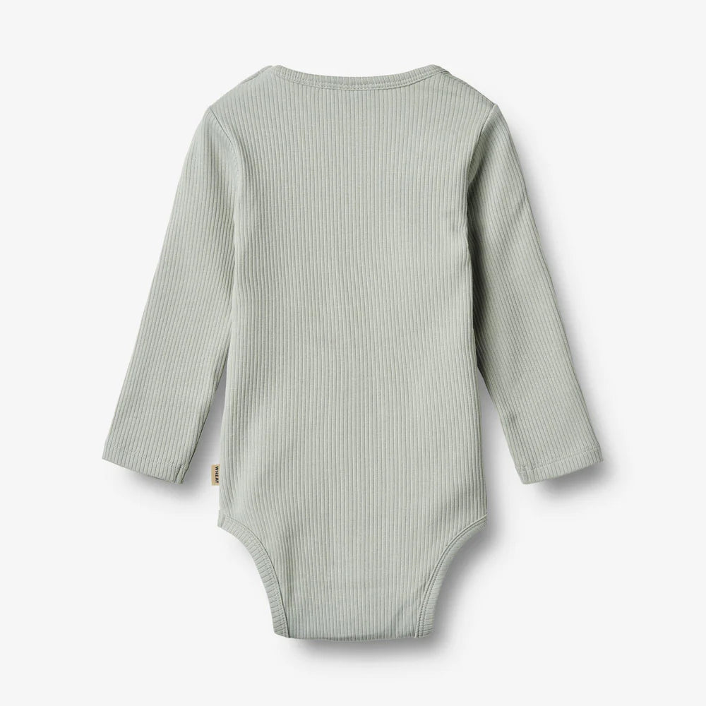 Wheat - Rib Body L/S Spencer - Rainy sky - Strampler - Bio-Baumwolle
